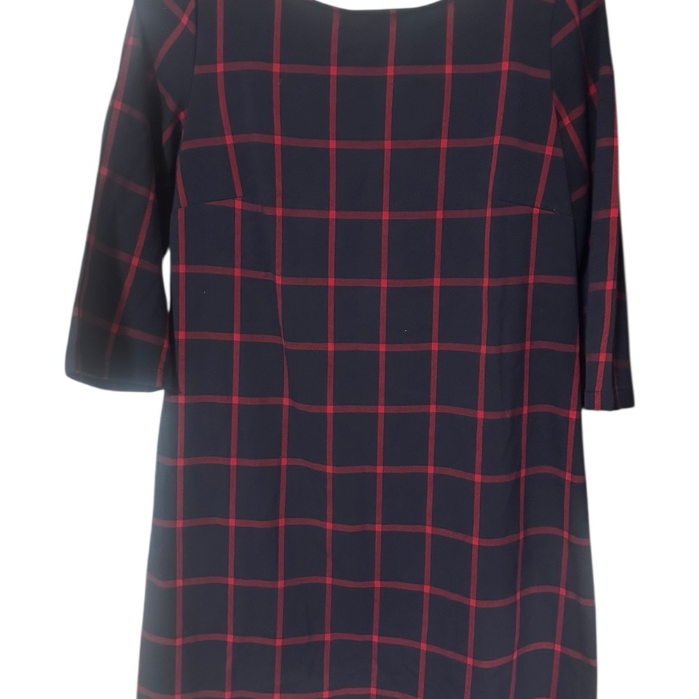 MNG by Mango Navy & Red Windowpane Plaid Shift Dress Size Large
